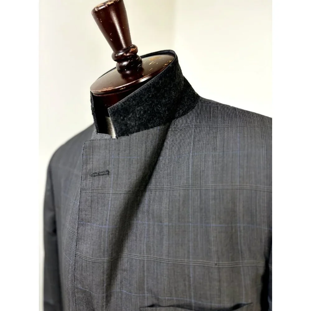 Brooks Brother Men's Sport Coat Blazer Size 41L Windowpane Gray Blue Suit Jacket